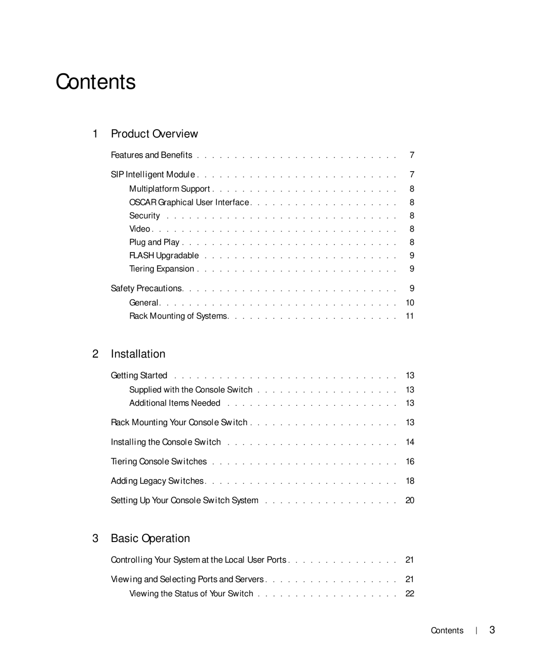 Dell Console Switch manual Contents 