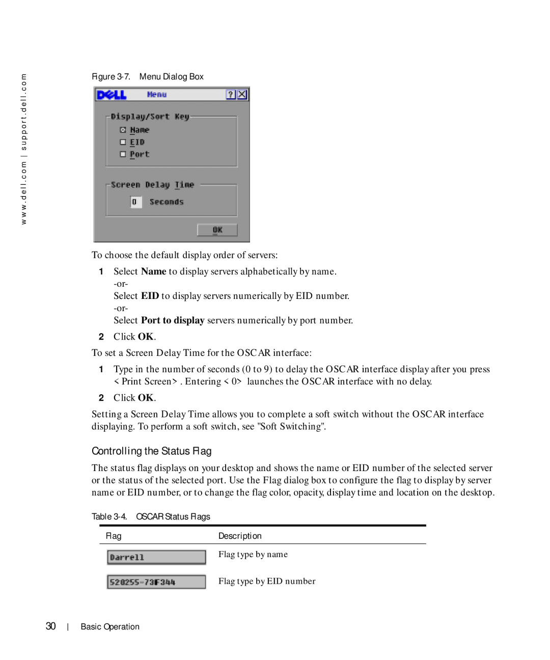 Dell Console Switch manual Controlling the Status Flag, Oscar Status Flags FlagDescription 