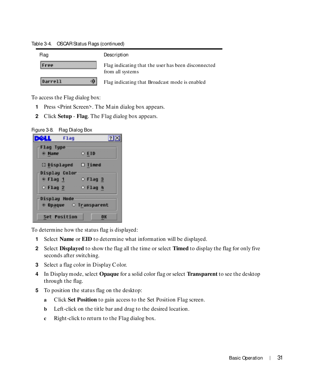 Dell Console Switch manual Flag Dialog Box 