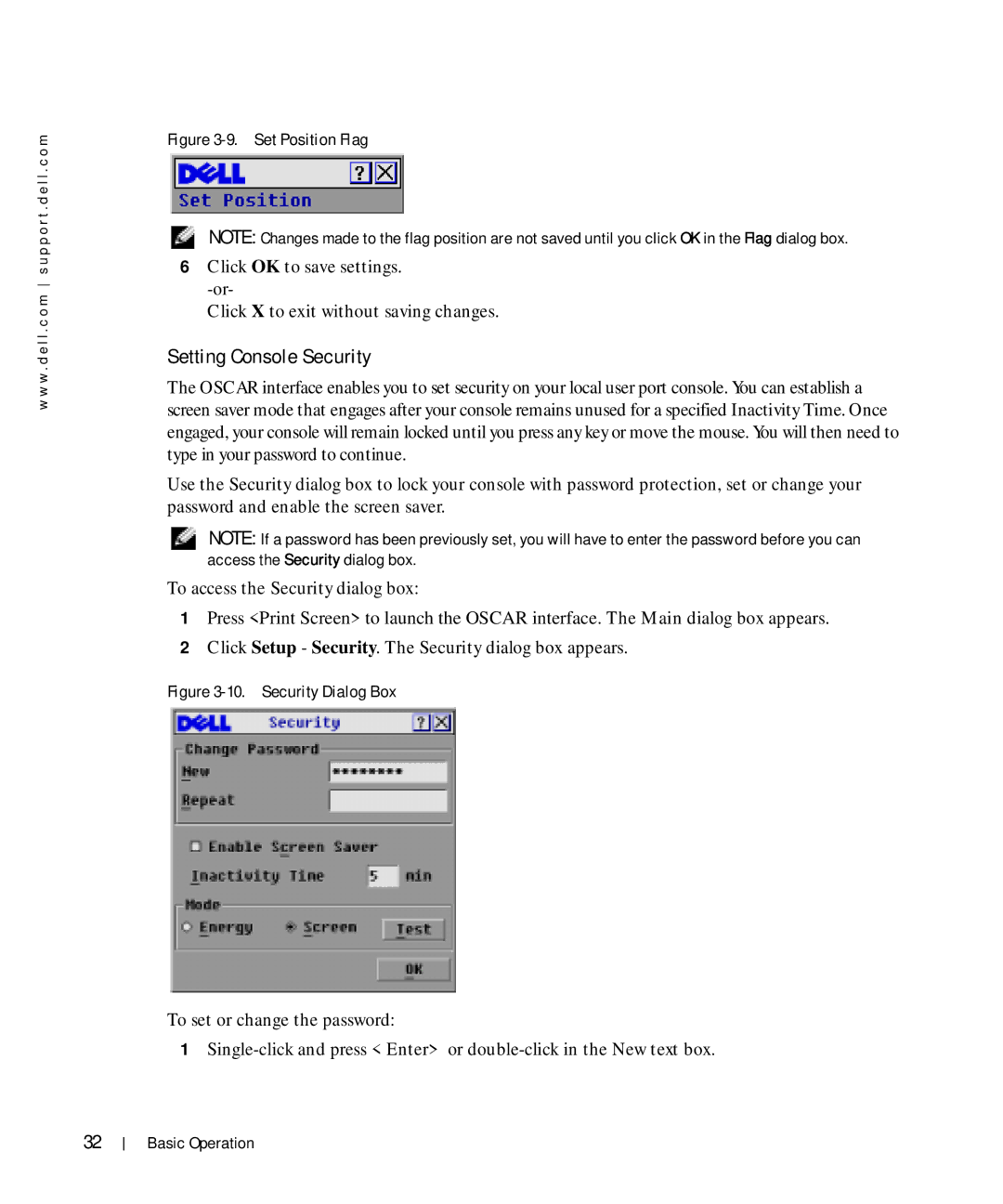 Dell Console Switch manual Setting Console Security, Set Position Flag 