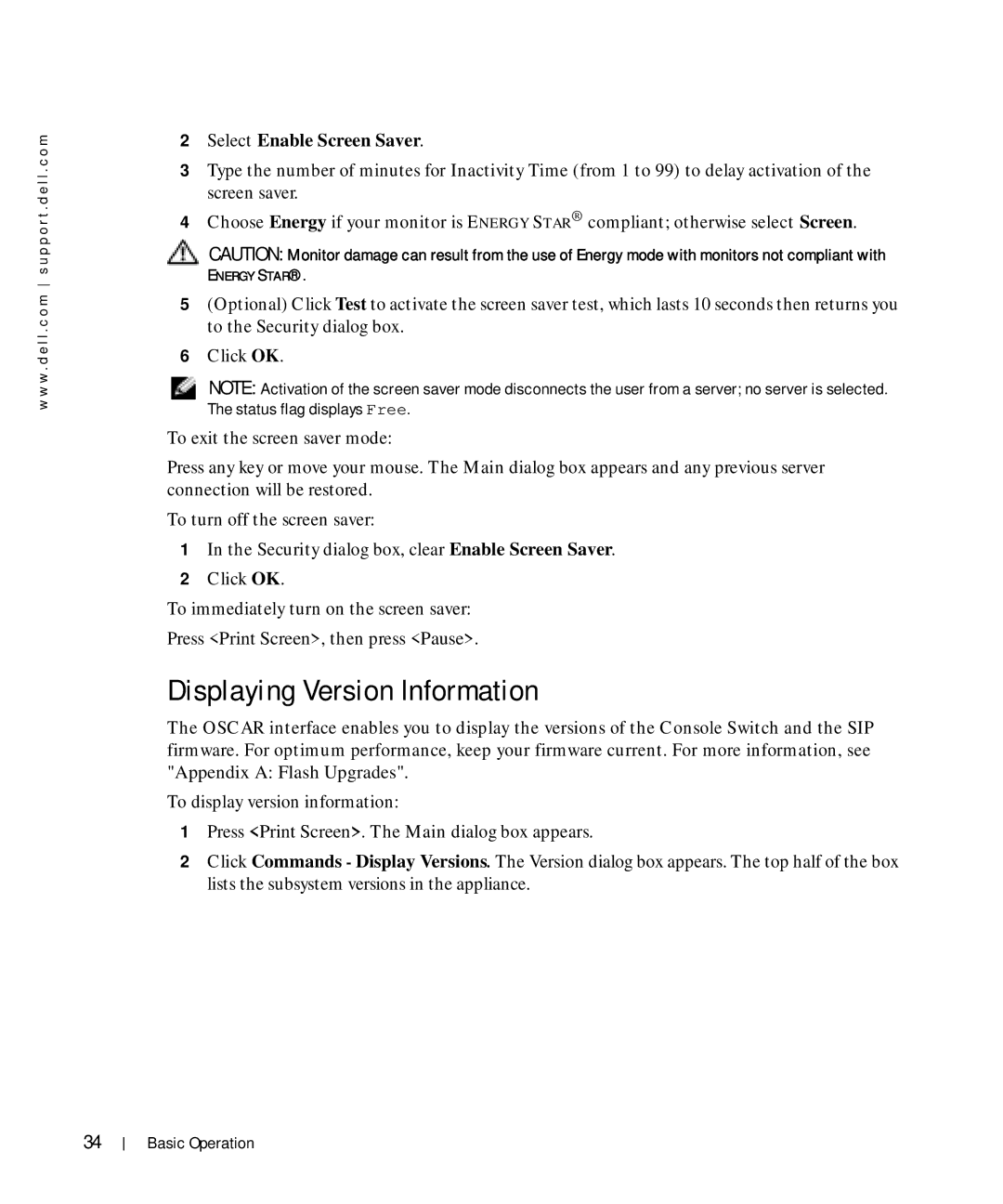 Dell Console Switch manual Displaying Version Information 