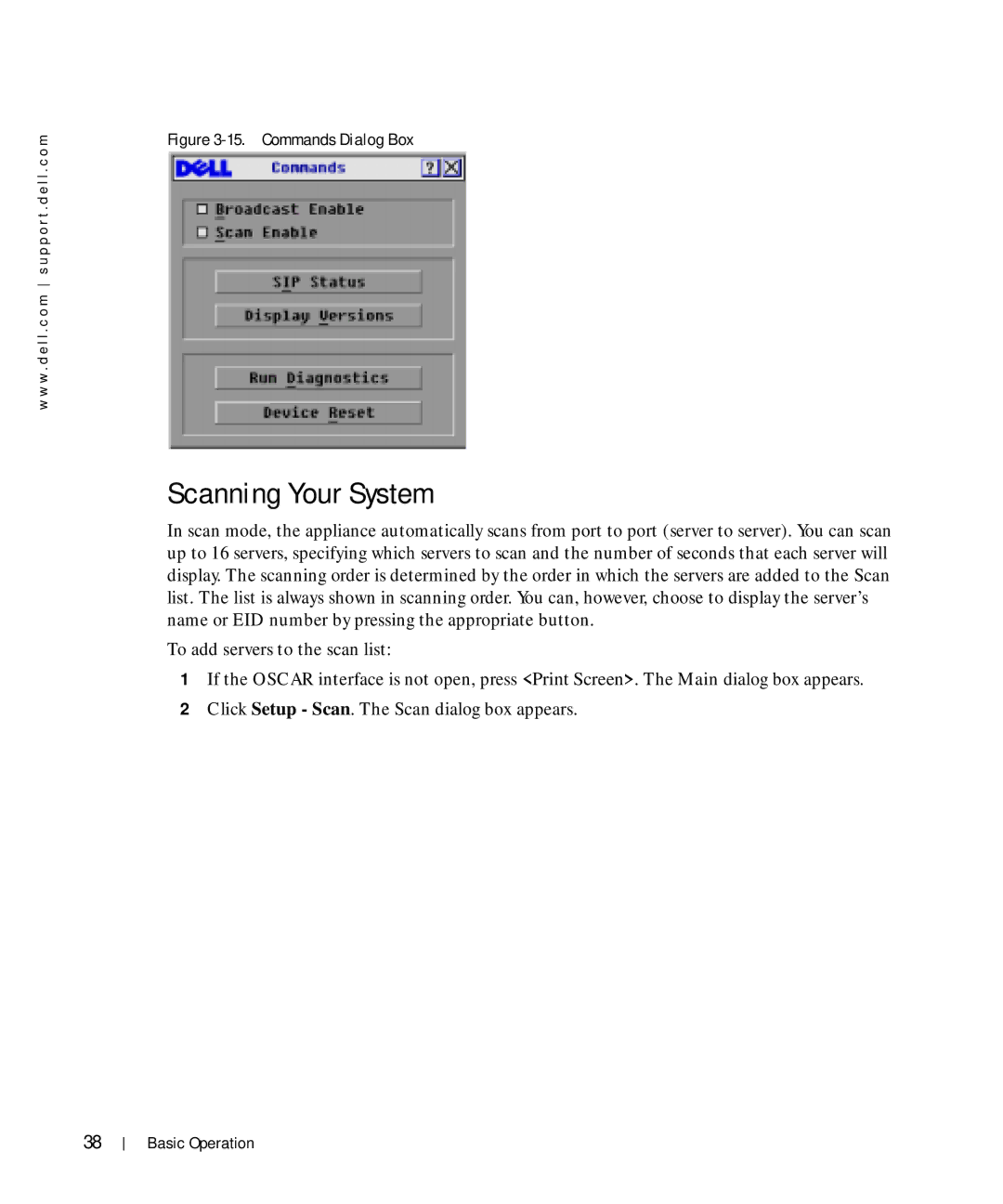 Dell Console Switch manual Scanning Your System, Commands Dialog Box 