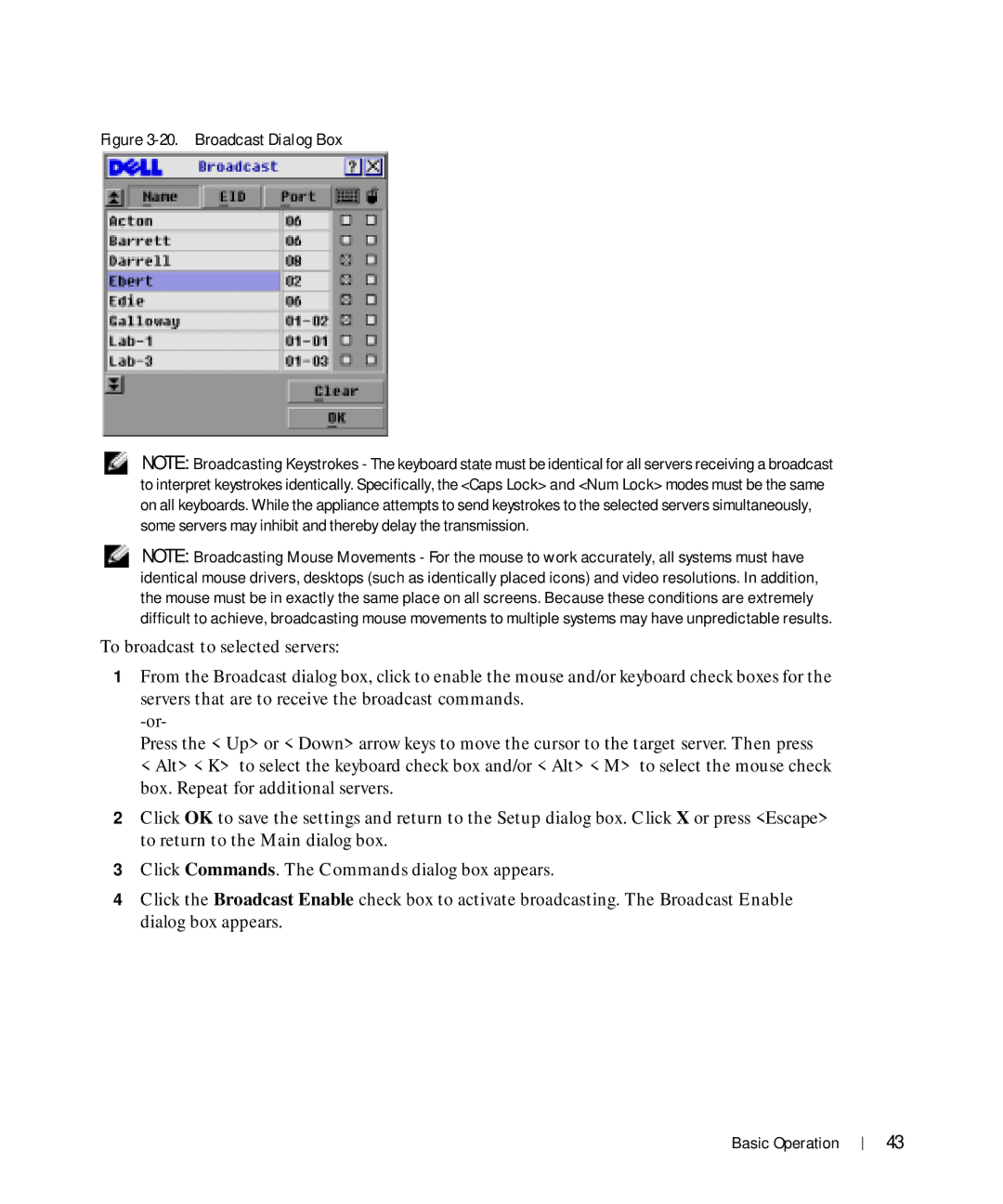 Dell Console Switch manual Broadcast Dialog Box 