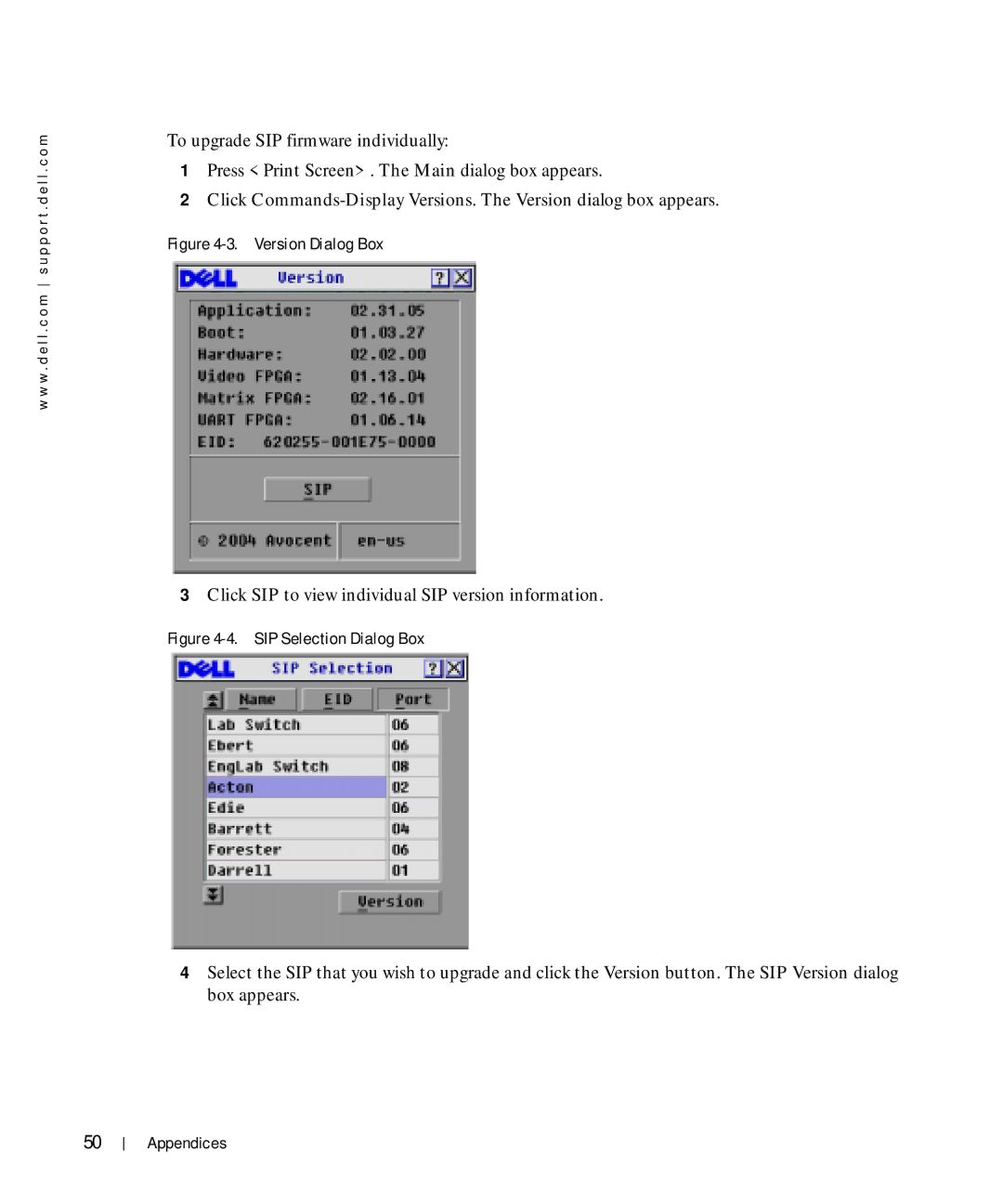 Dell Console Switch manual Click SIP to view individual SIP version information 