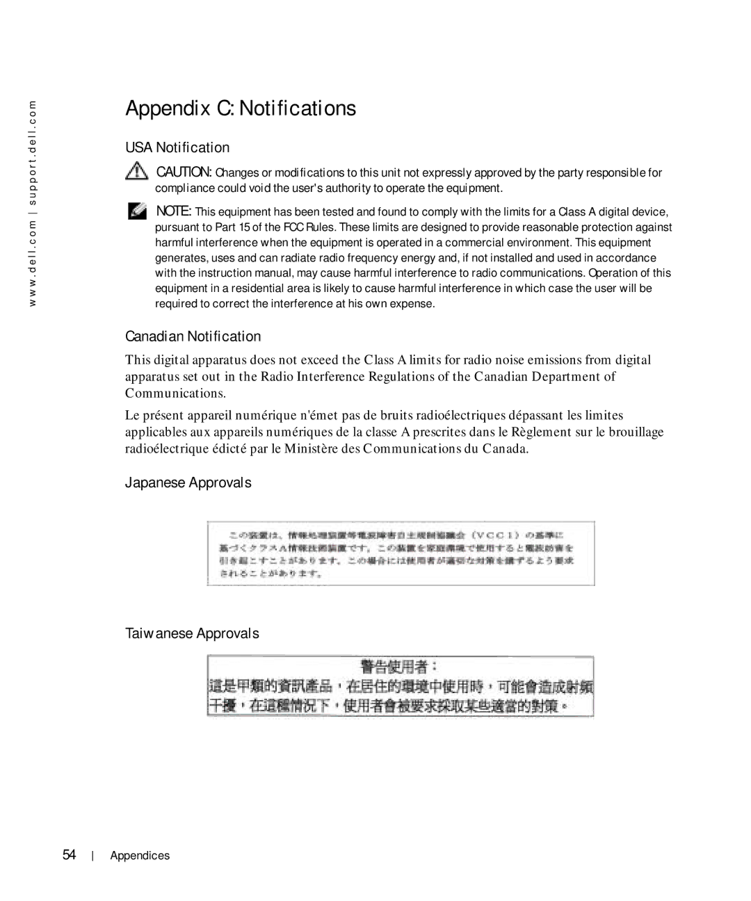 Dell Console Switch manual Appendix C Notifications, USA Notification Canadian Notification 