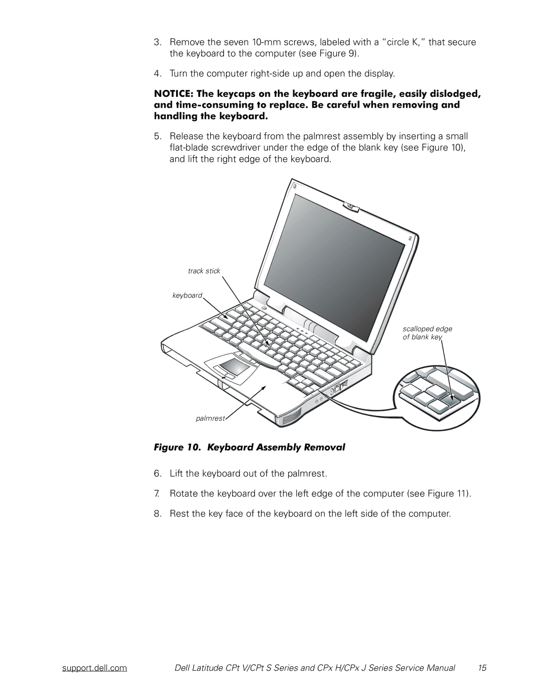 Dell CPx H/CPx J Series, CPt V/CPt S Series manual Track stick Keyboard Scalloped edge of blank key Palmrest 