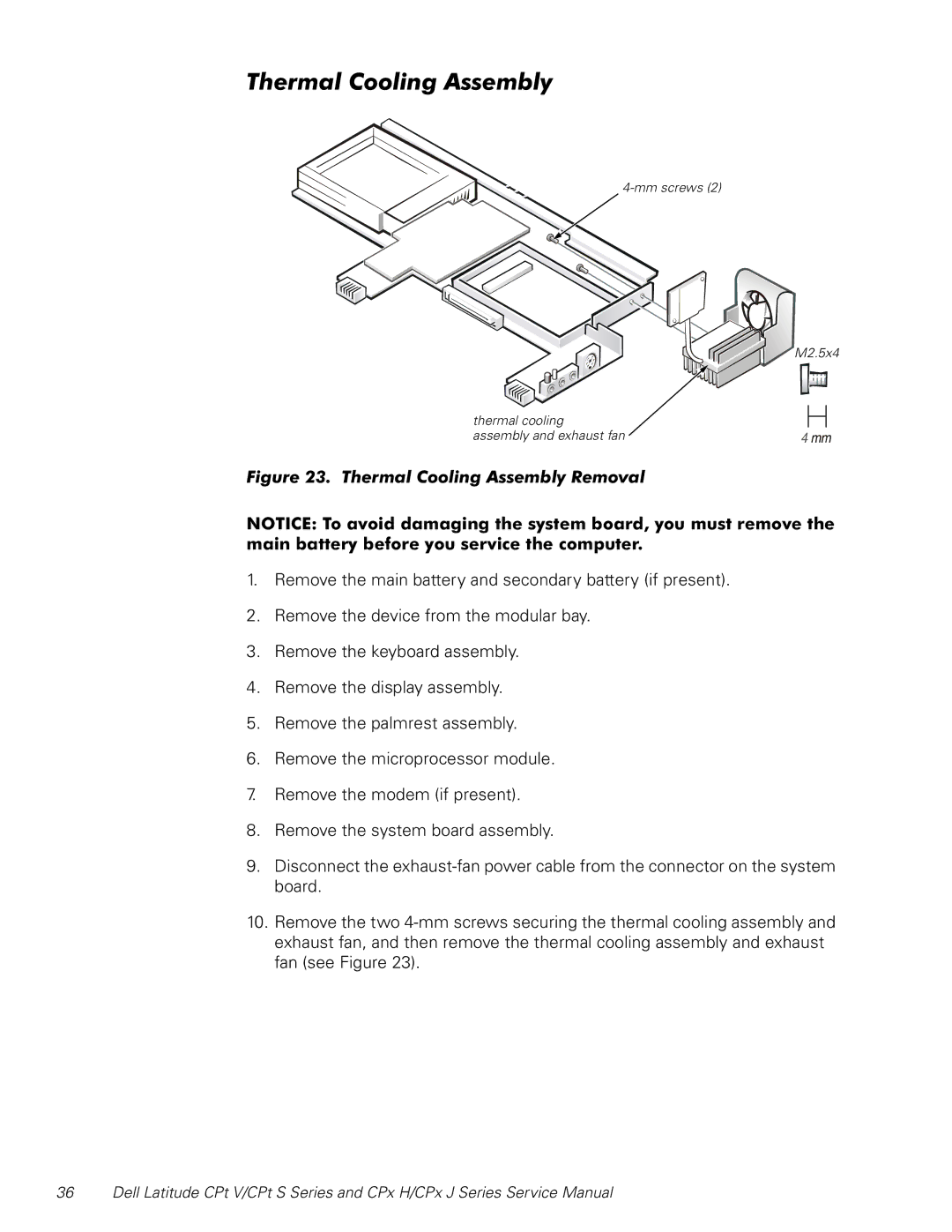 Dell CPt V/CPt S Series, CPx H/CPx J Series manual Mm screws M2.5x4 Thermal cooling assembly and exhaust fan 