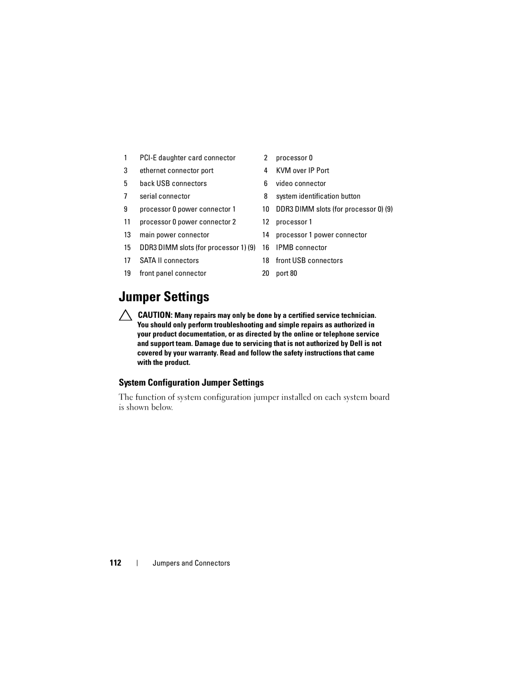 Dell CS24-TY, C1100 owner manual System Configuration Jumper Settings 