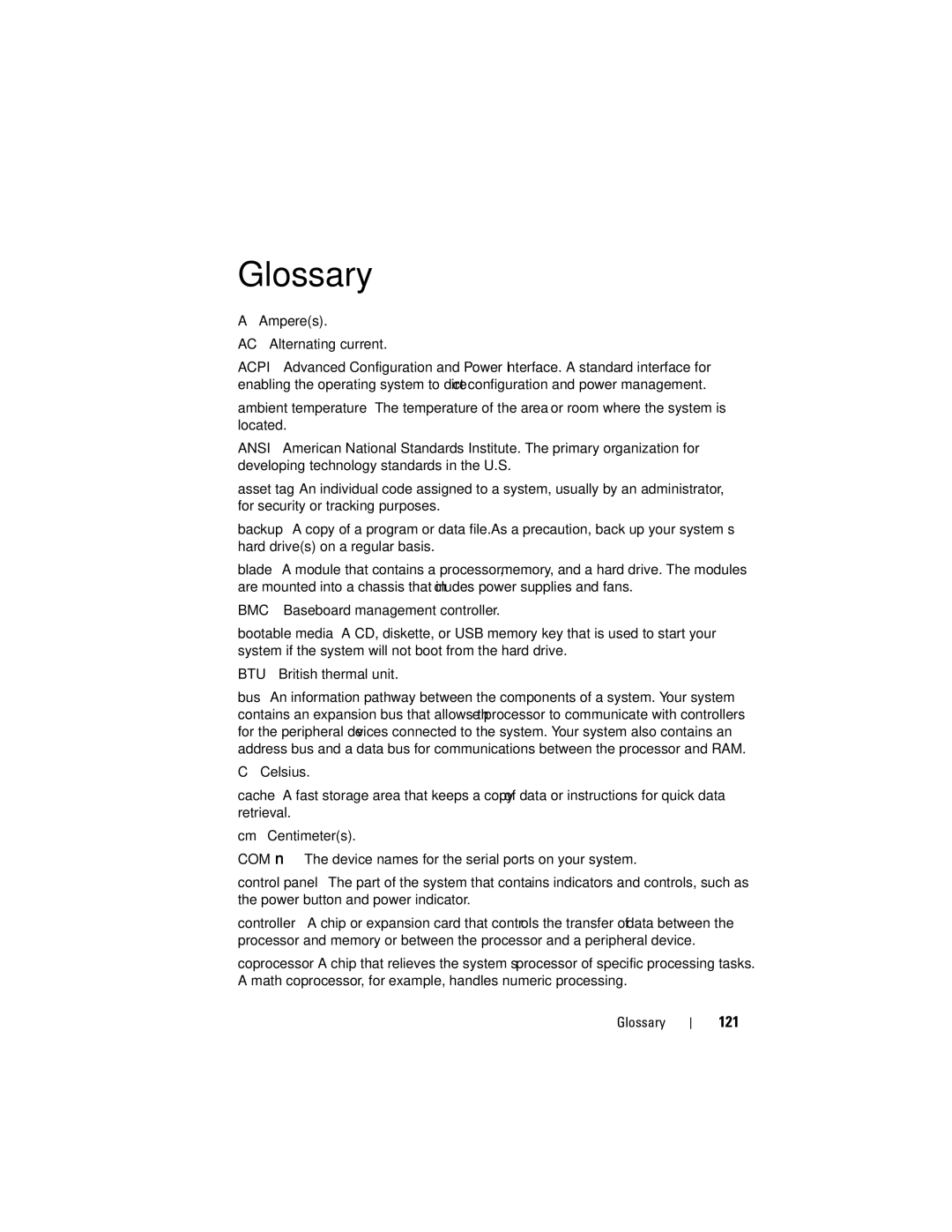 Dell C1100, CS24-TY owner manual Glossary, 121 