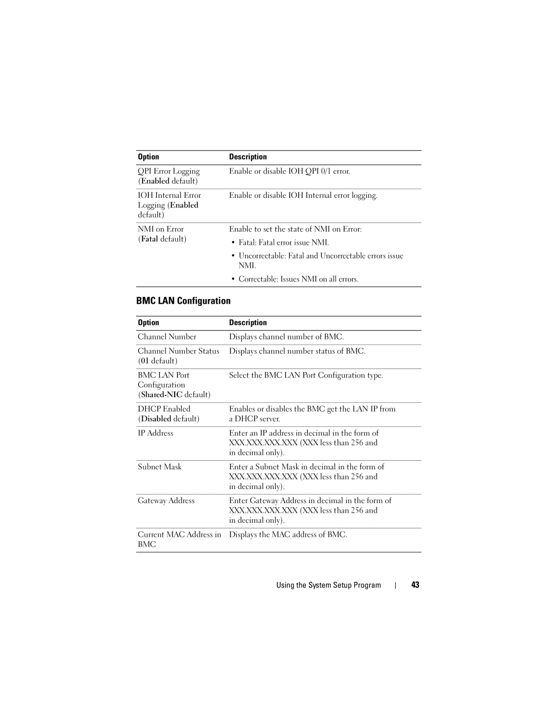 Dell C1100, CS24-TY owner manual BMC LAN Configuration 