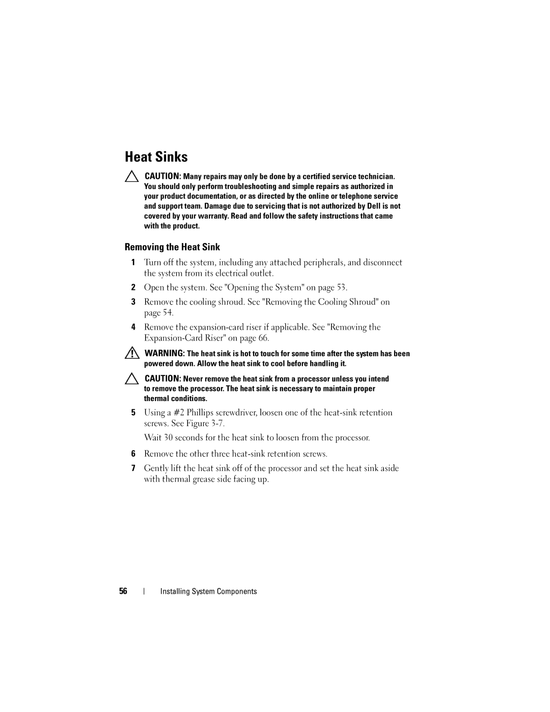 Dell CS24-TY, C1100 owner manual Heat Sinks, Removing the Heat Sink 