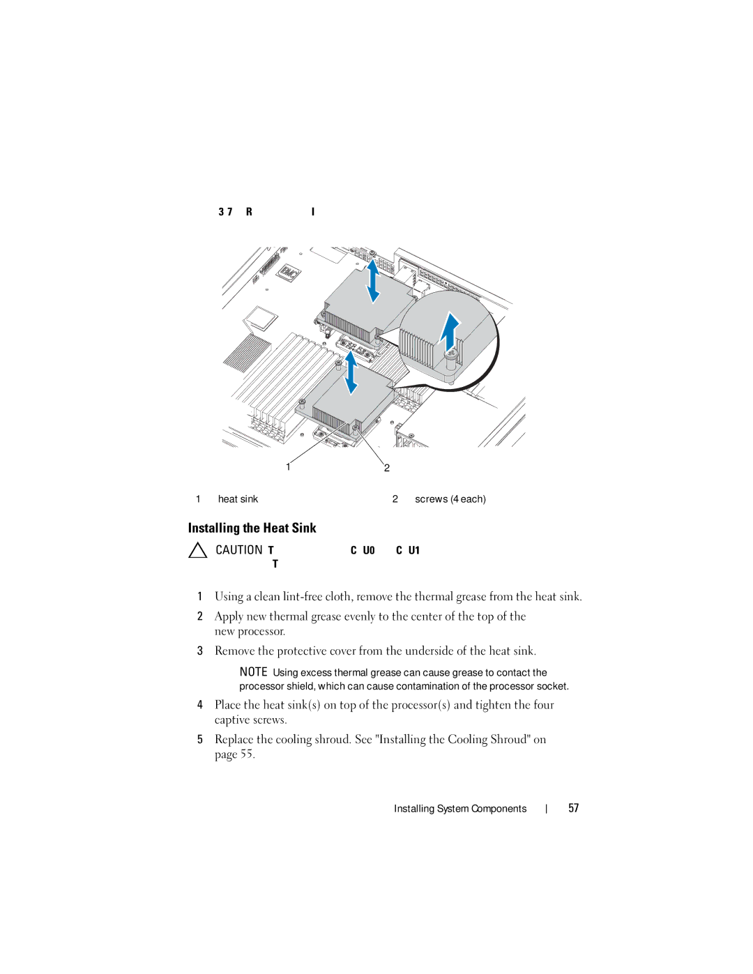 Dell C1100, CS24-TY owner manual Removing and Installing the Heat Sink Heat sink 