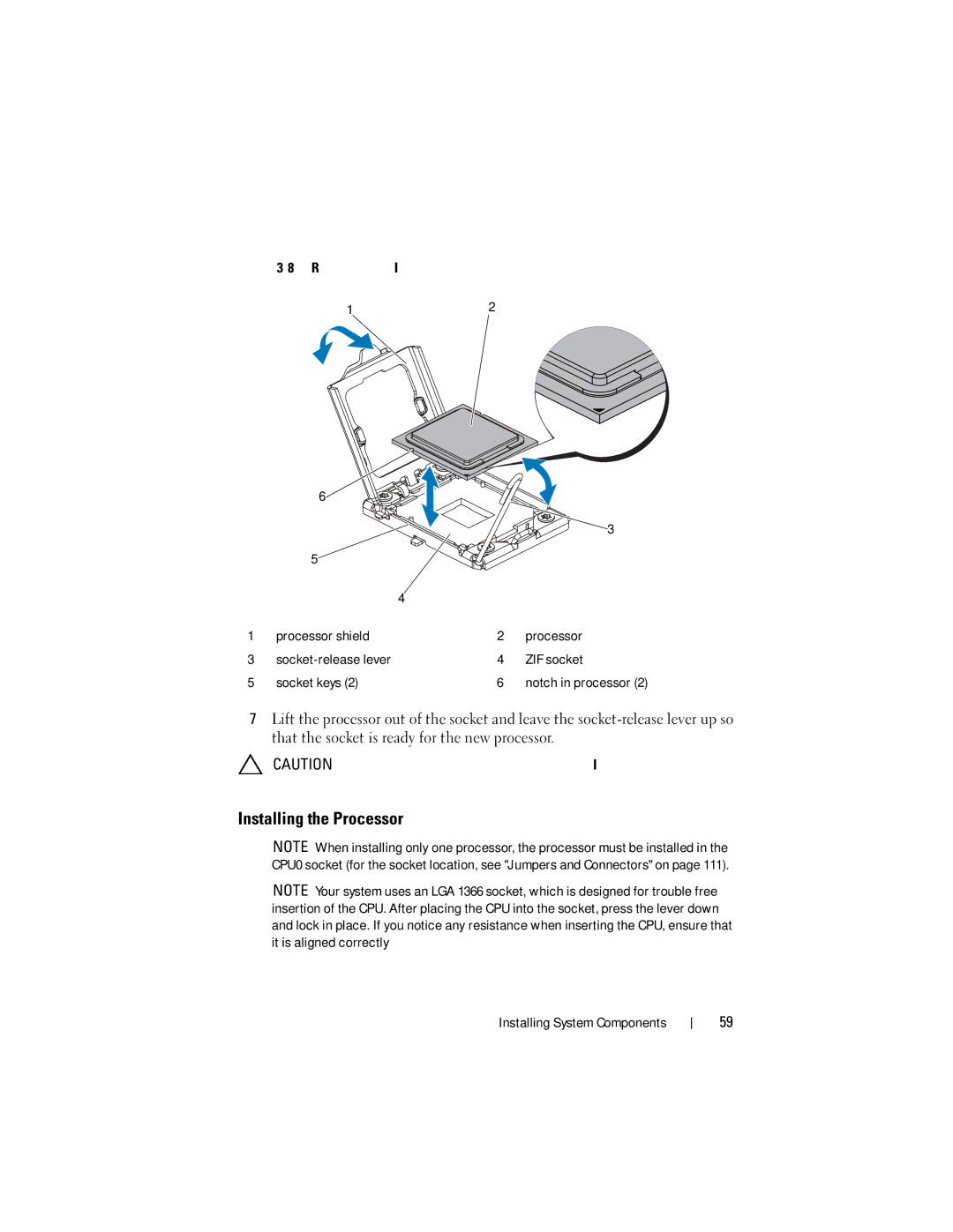 Dell C1100, CS24-TY owner manual Removing and Installing the Processor Processor shield 