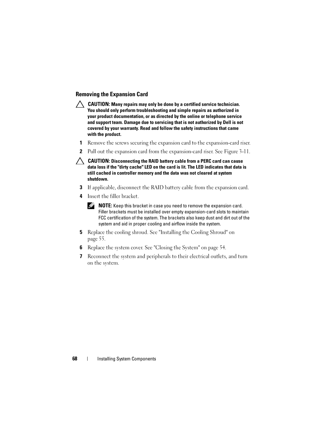 Dell CS24-TY, C1100 owner manual Removing the Expansion Card 