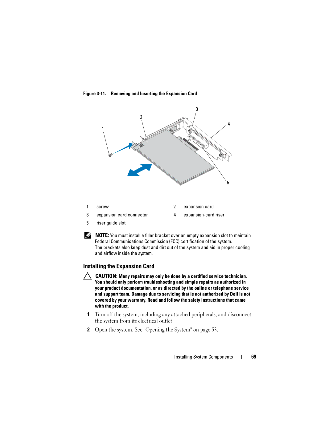 Dell C1100, CS24-TY owner manual Installing the Expansion Card 