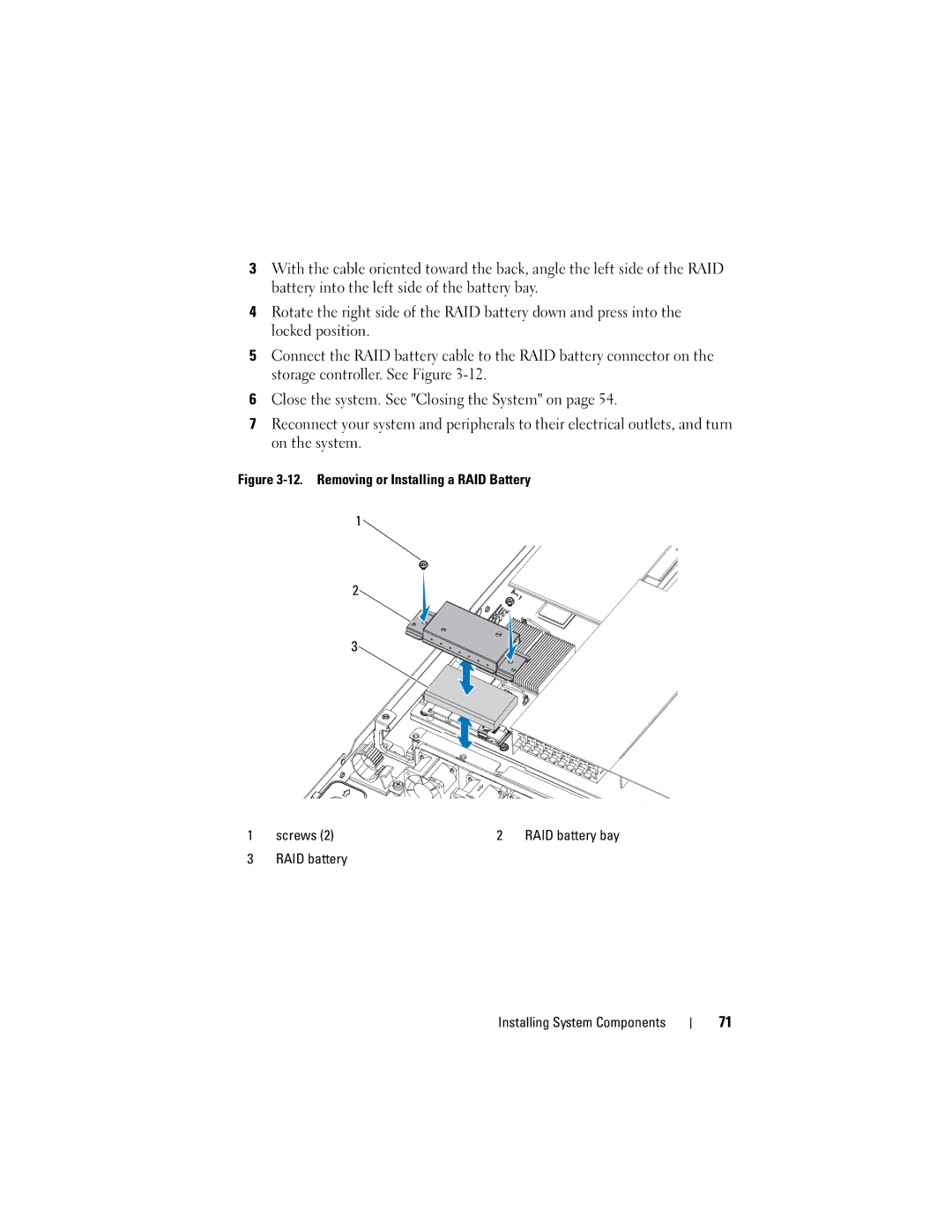 Dell C1100, CS24-TY owner manual Removing or Installing a RAID Battery Screws 