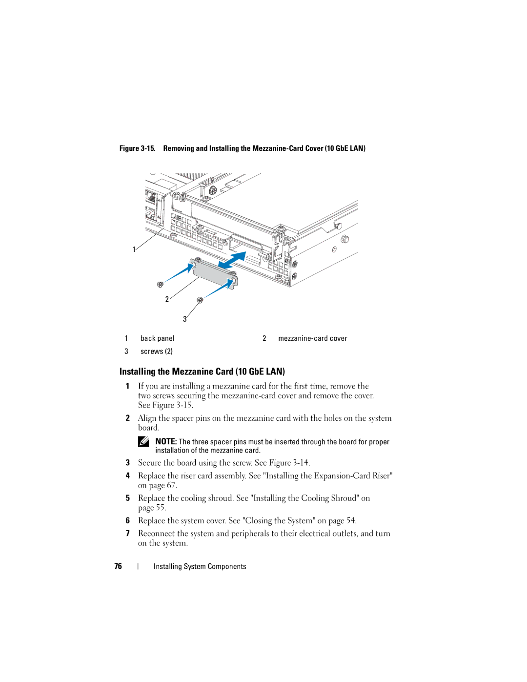 Dell CS24-TY, C1100 owner manual Installing the Mezzanine Card 10 GbE LAN 