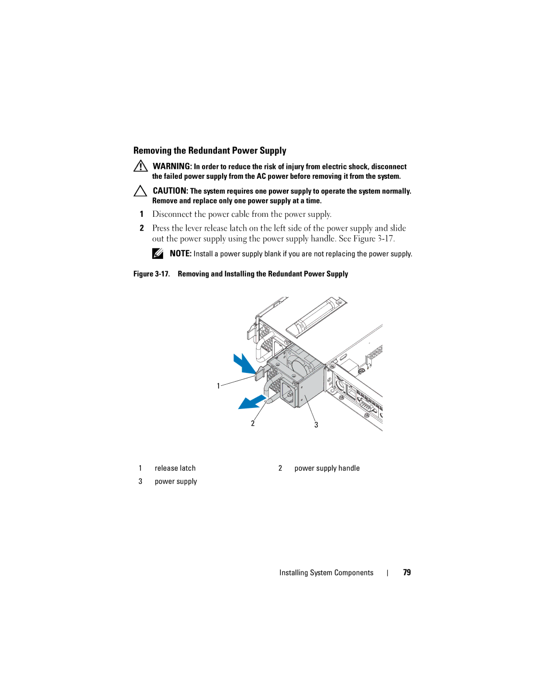 Dell C1100, CS24-TY owner manual Removing the Redundant Power Supply, Disconnect the power cable from the power supply 