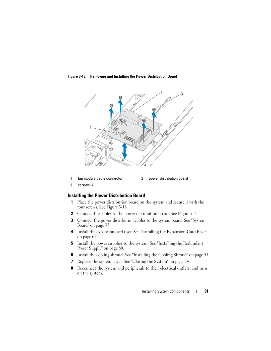 Dell C1100, CS24-TY owner manual Installing the Power Distribution Board 