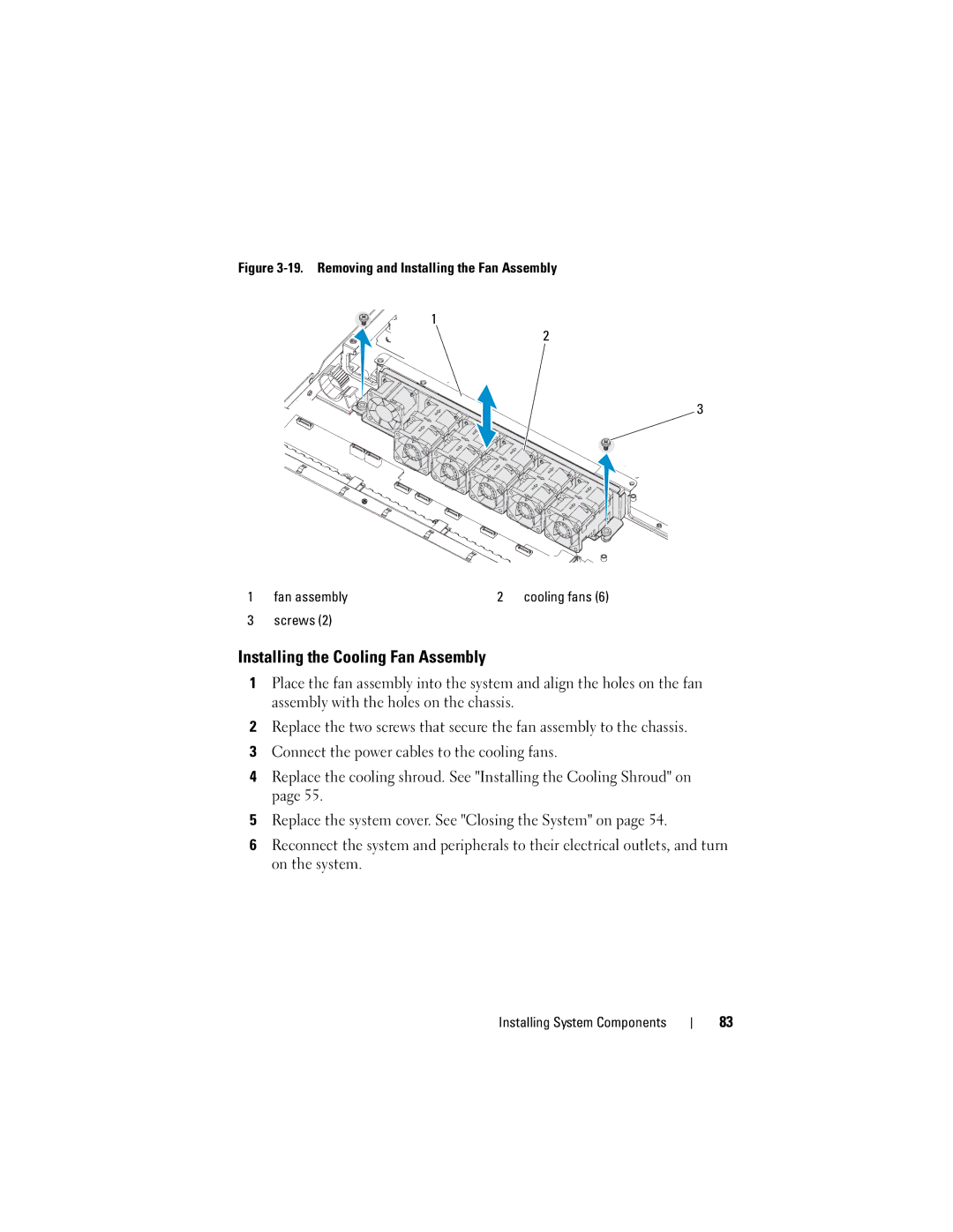 Dell C1100, CS24-TY owner manual Installing the Cooling Fan Assembly 