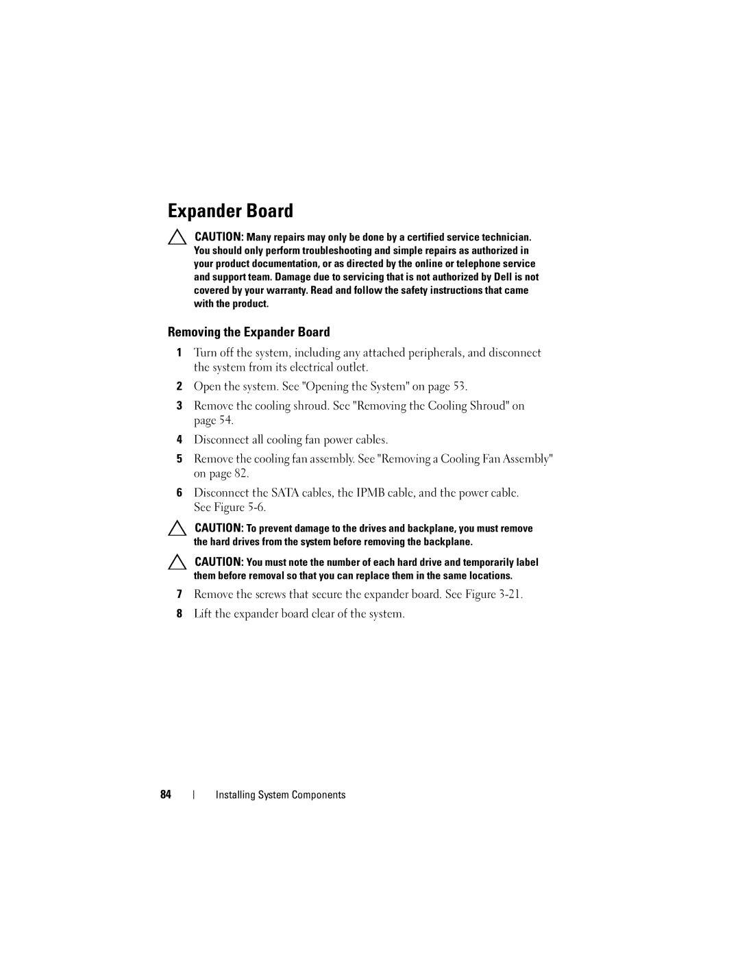 Dell CS24-TY, C1100 owner manual Removing the Expander Board 