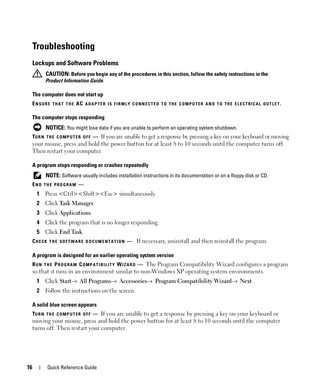 Dell CT975 manual Troubleshooting, Lockups and Software Problems 