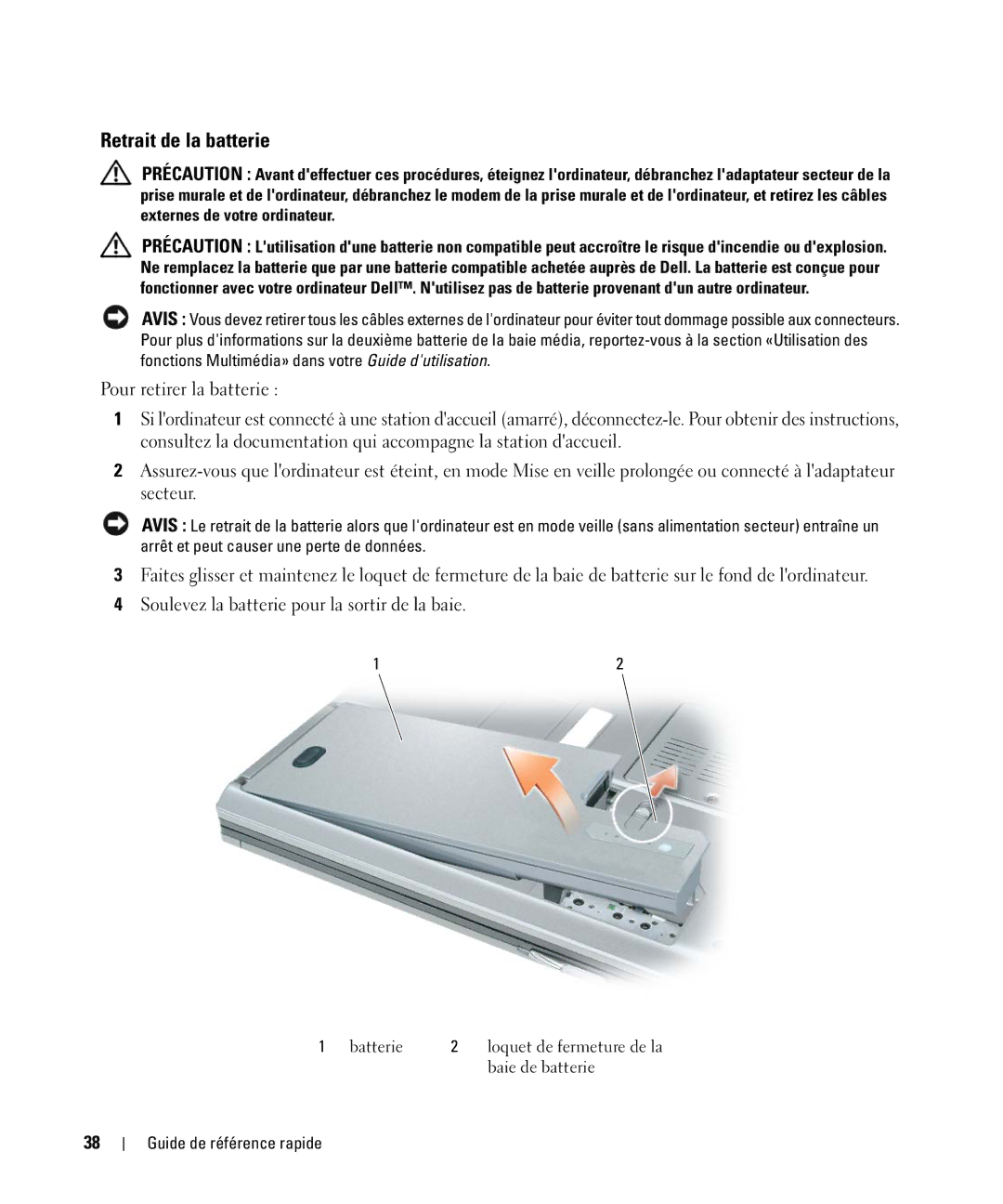 Dell CT975 manual Retrait de la batterie 