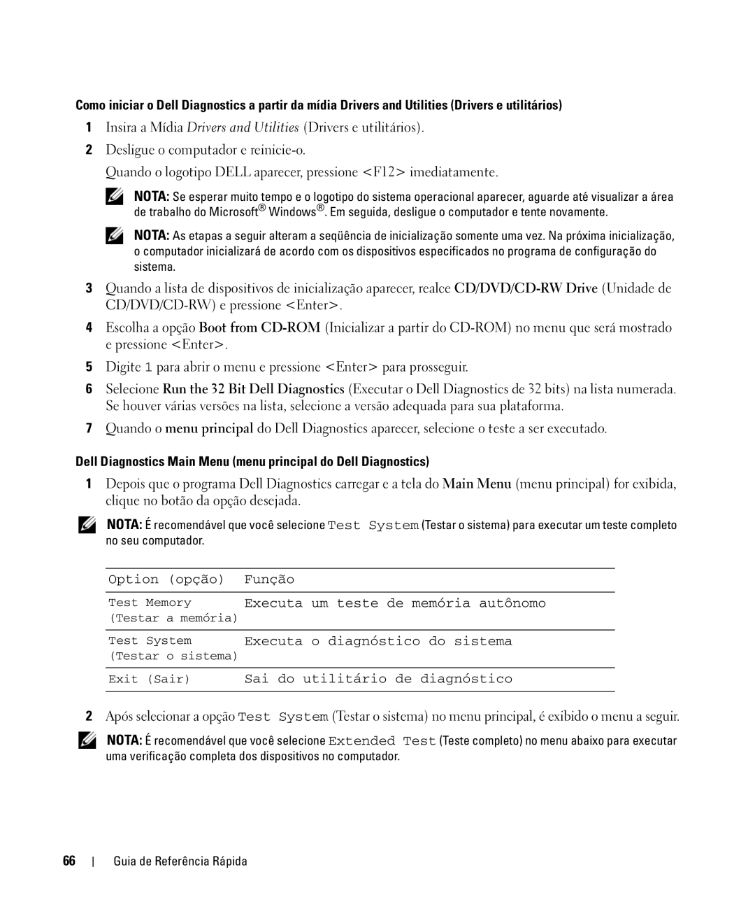 Dell CT975 manual Exit Sair Sai do utilitário de diagnóstico 