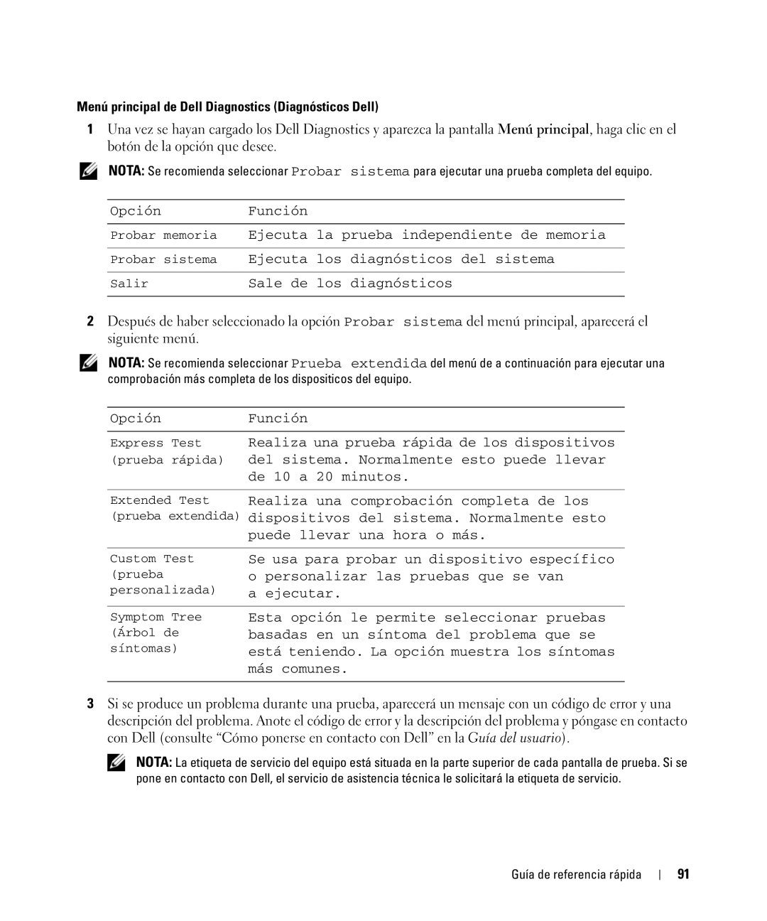 Dell CT975 manual Menú principal de Dell Diagnostics Diagnósticos Dell 