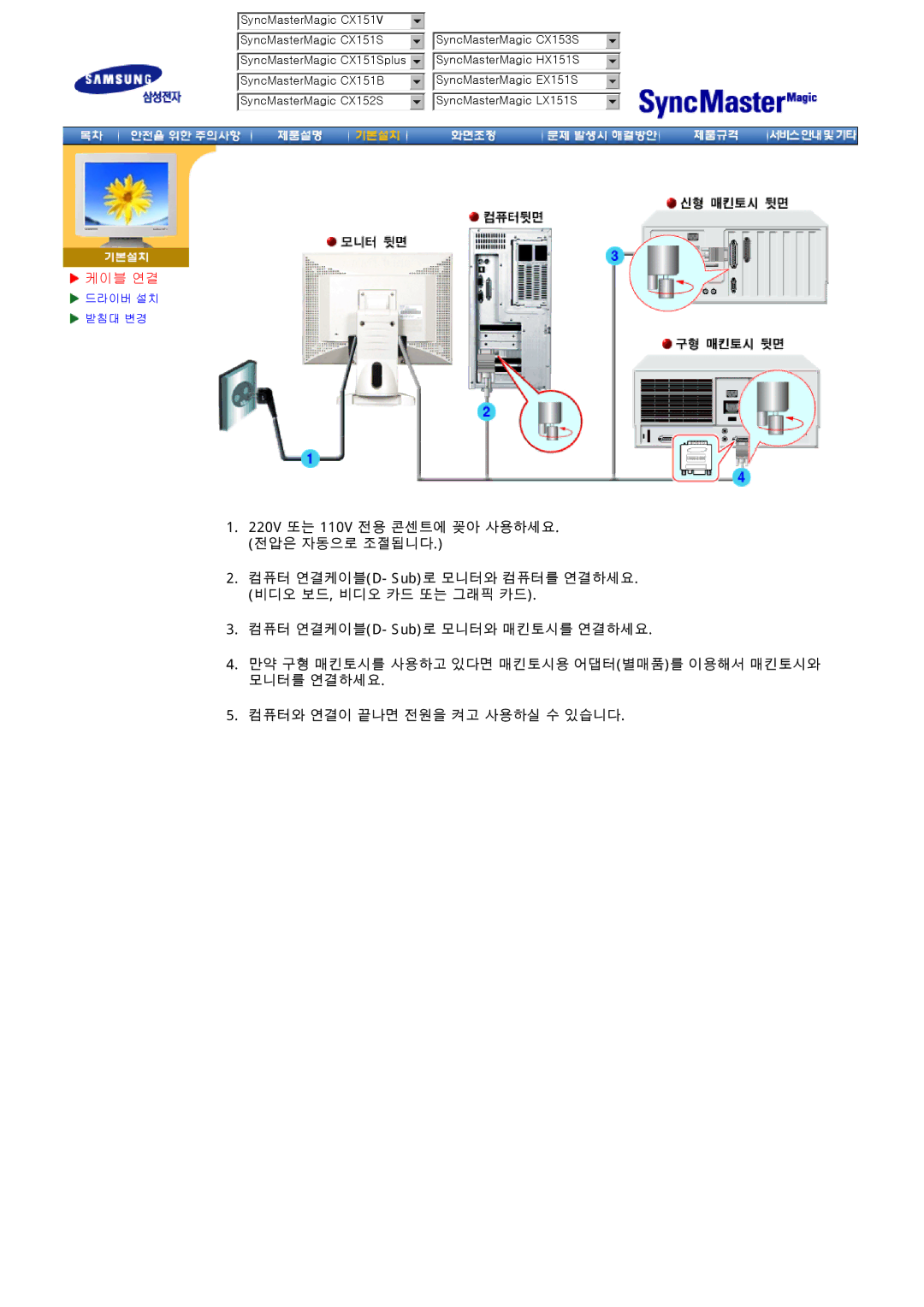 Dell CX151Splus, CX151B, CX152S, CX153S, CX152B(M), CX154S, EX151S, HX151S, LX151S, 151BM manual 케이블 연결 