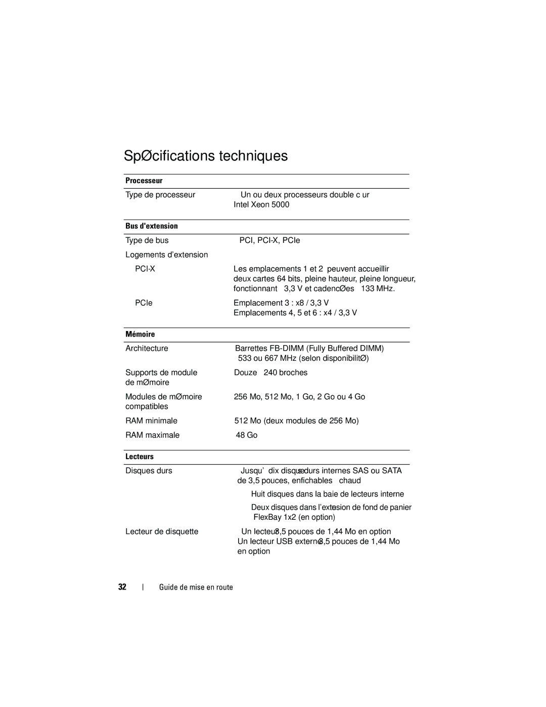 Dell CX193 manual Spécifications techniques, De 3,5 pouces, enfichables à chaud 