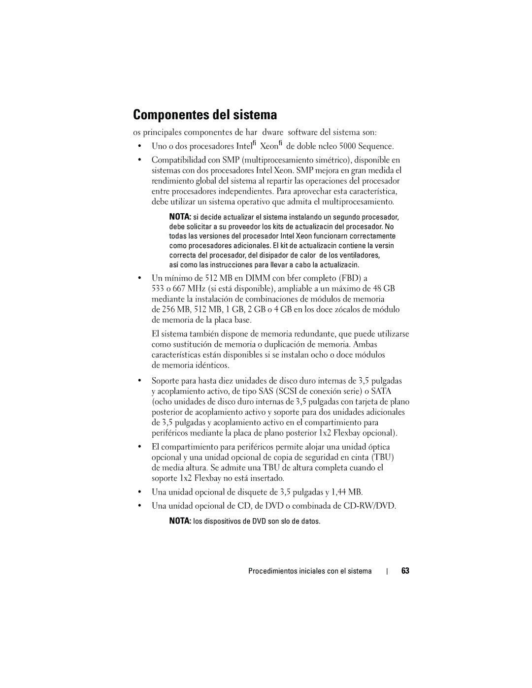 Dell CX193 manual Componentes del sistema, De memoria idénticos 