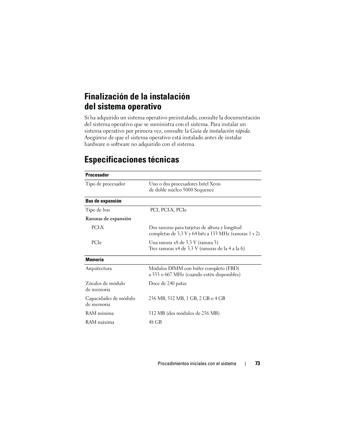 Dell CX193 manual Especificaciones técnicas, Finalización de la instalación del sistema operativo 