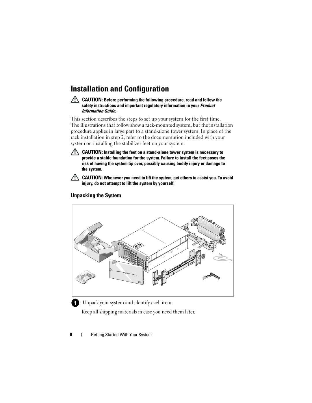 Dell CX193 manual Installation and Configuration, Unpacking the System 