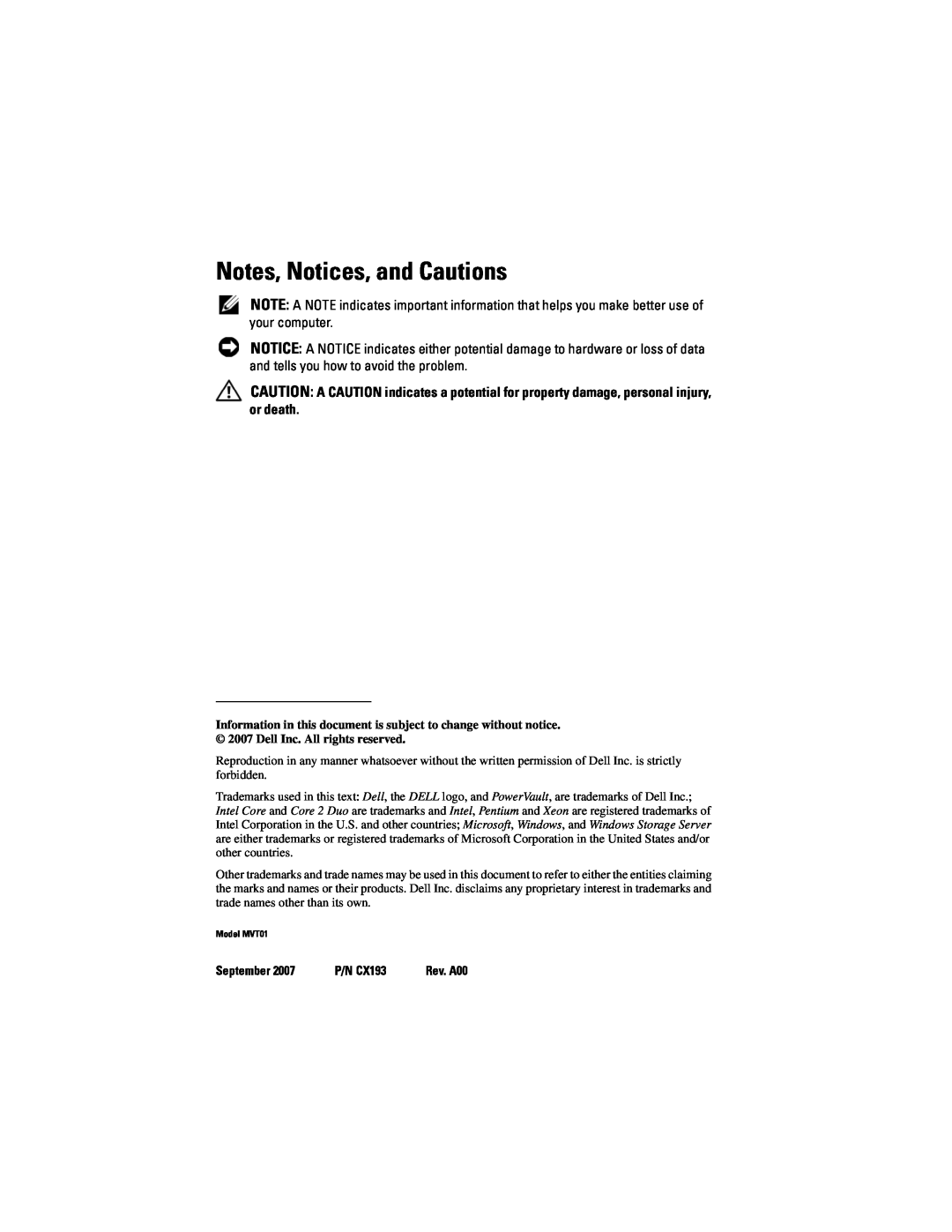 Dell manual Notes, Notices, and Cautions, September, P/N CX193 