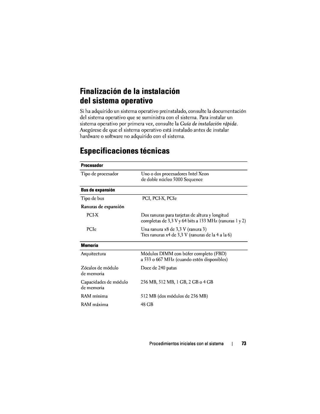 Dell CX193 manual Especificaciones técnicas, Finalización de la instalación del sistema operativo 