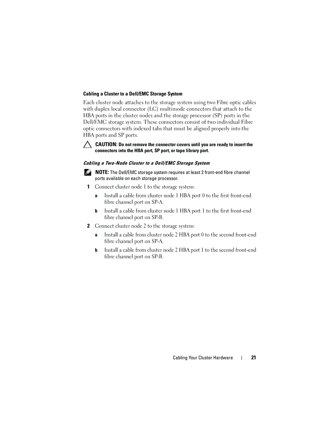 Dell CX4 manual Cabling a Cluster to a Dell/EMC Storage System, Cabling a Two-Node Cluster to a Dell/EMC Storage System 