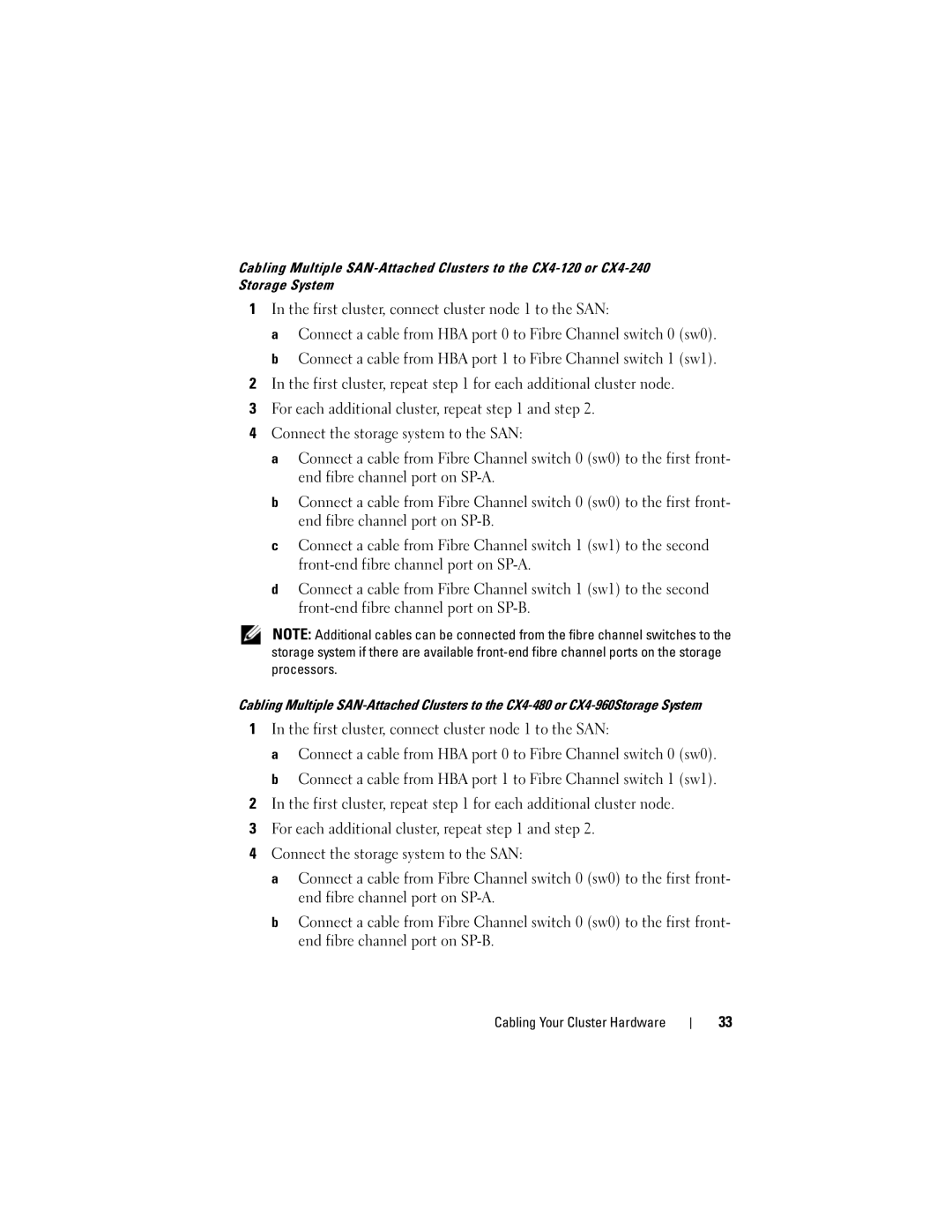 Dell CX4 manual First cluster, connect cluster node 1 to the SAN 