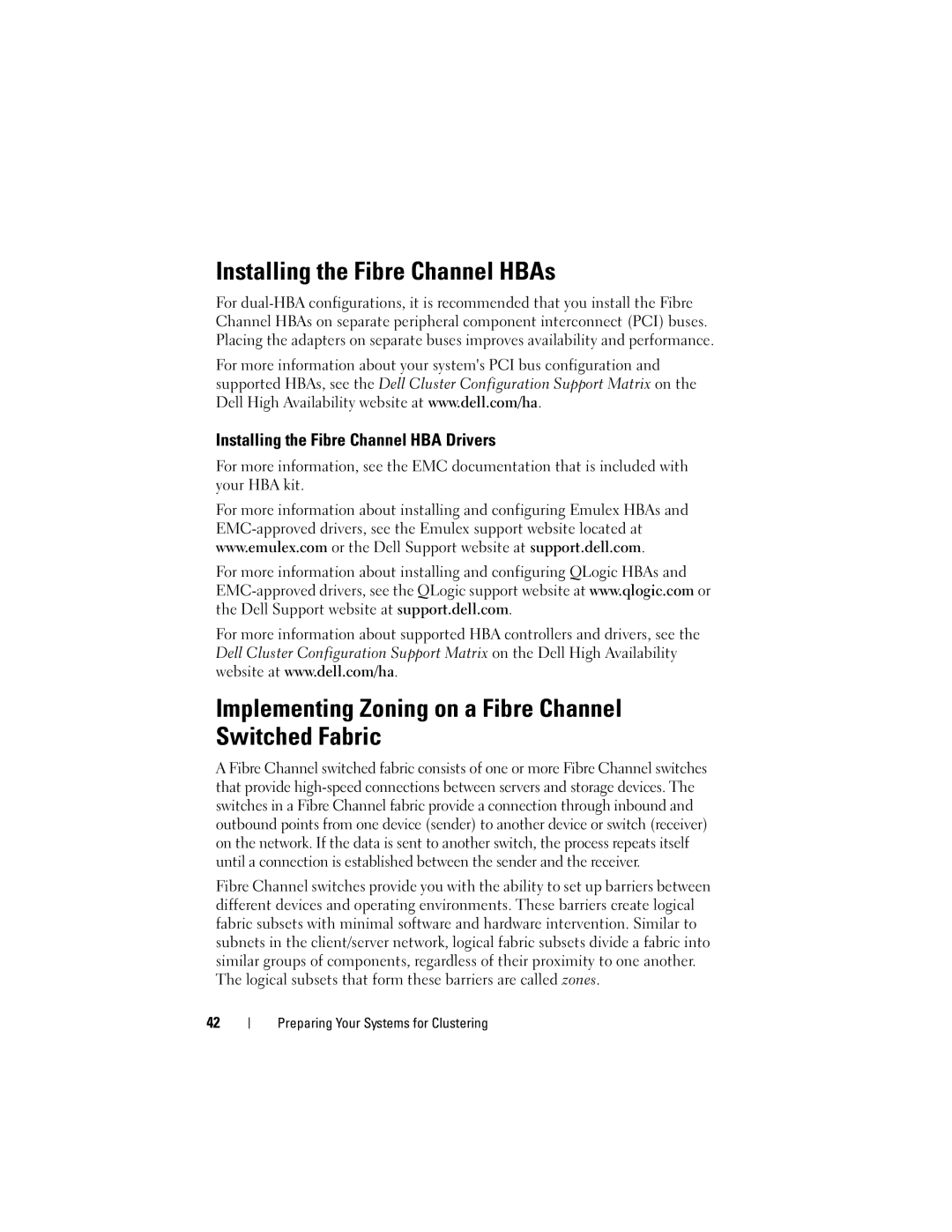Dell CX4 manual Installing the Fibre Channel HBAs, Implementing Zoning on a Fibre Channel Switched Fabric 