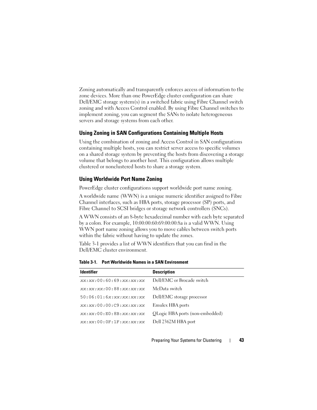 Dell CX4 manual Using Worldwide Port Name Zoning, Port Worldwide Names in a SAN Environment 