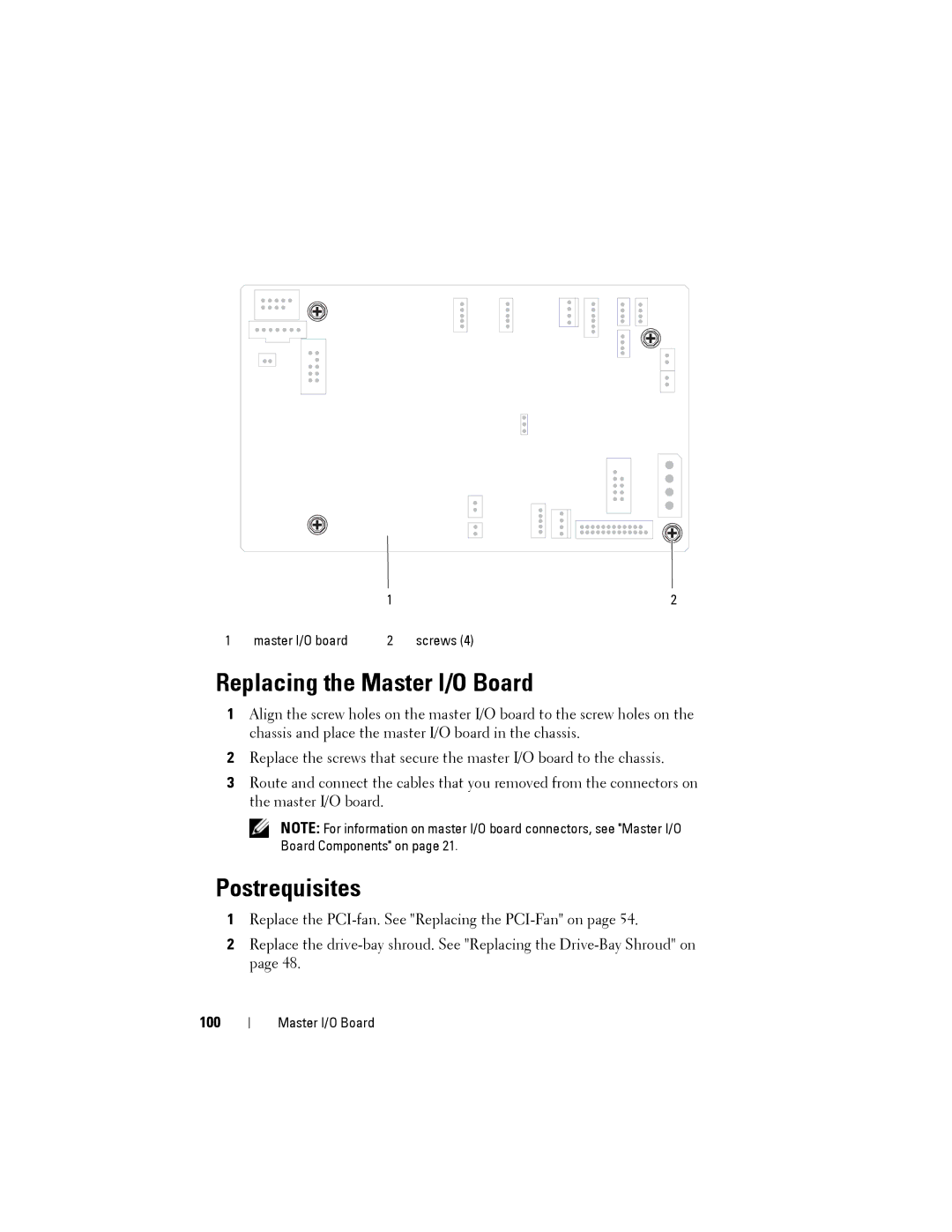 Dell D01M owner manual Replacing the Master I/O Board, 100 