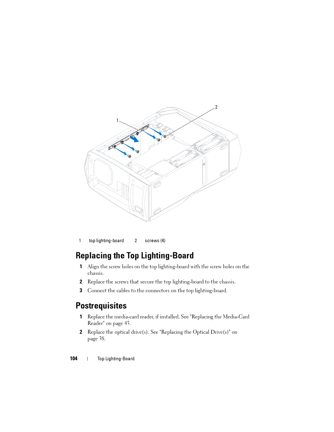 Dell D01M owner manual Replacing the Top Lighting-Board, 104 