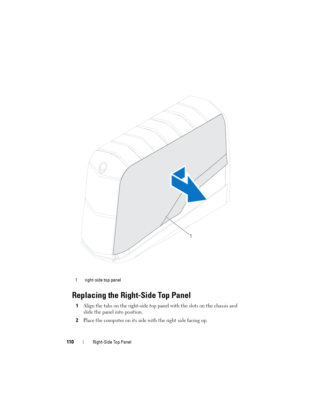 Dell D01M owner manual Replacing the Right-Side Top Panel, 110 