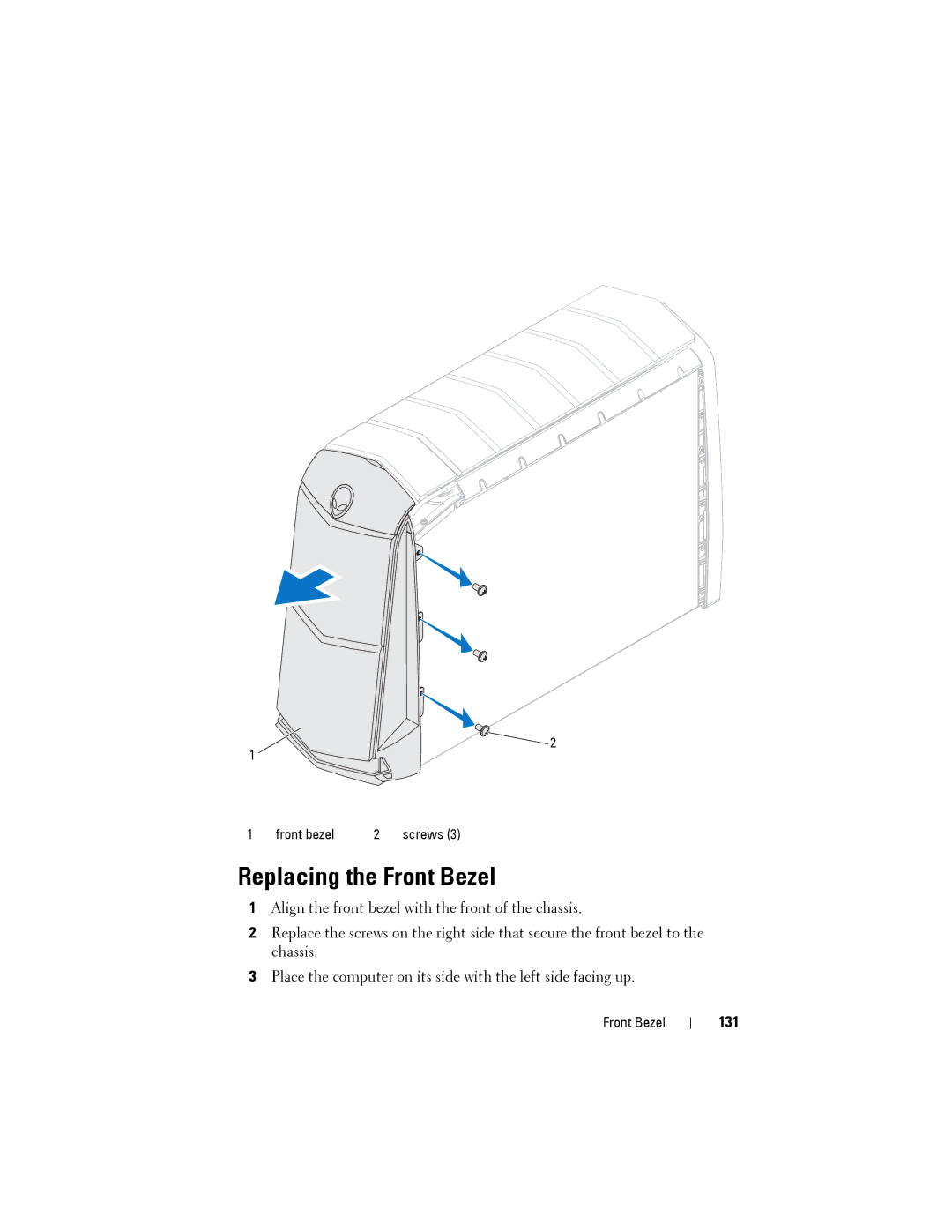 Dell D01M owner manual Replacing the Front Bezel, 131 