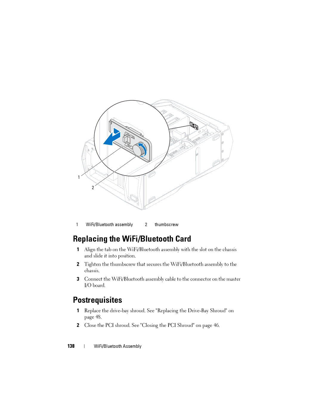 Dell D01M owner manual Replacing the WiFi/Bluetooth Card, 138 