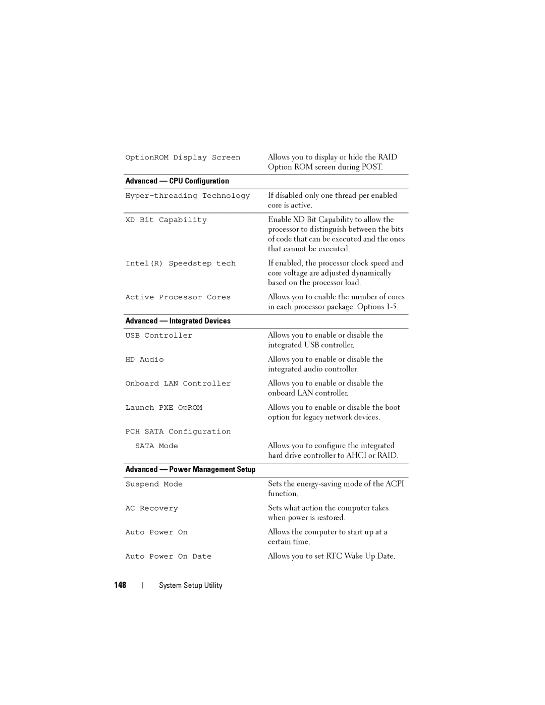 Dell D01M owner manual 148, Advanced CPU Configuration 