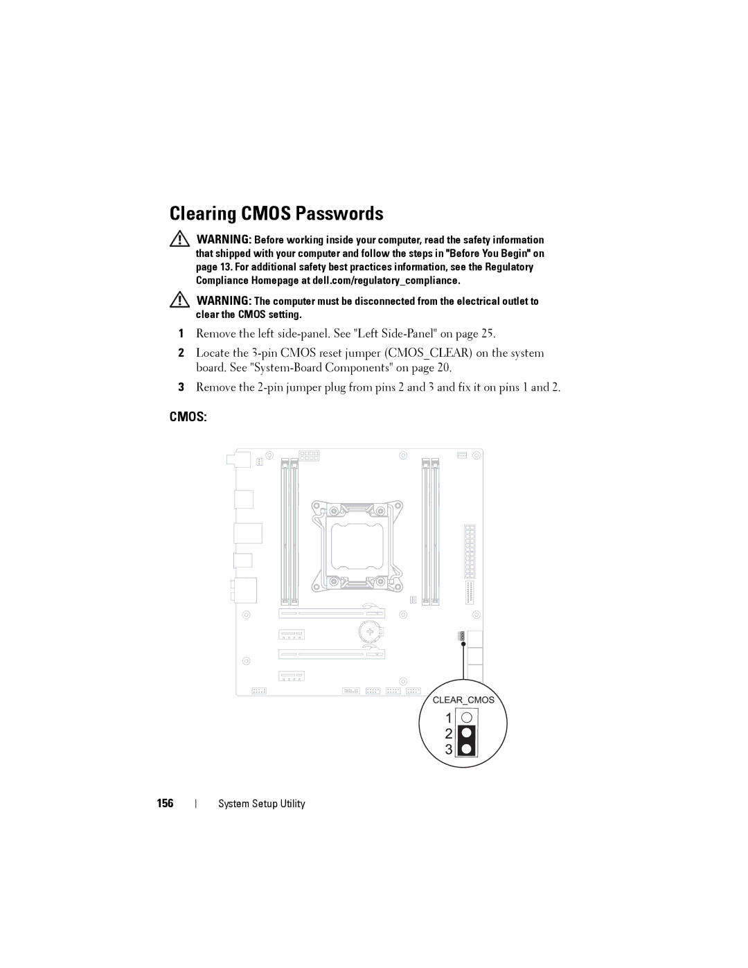 Dell D01M owner manual Clearing Cmos Passwords, 156 