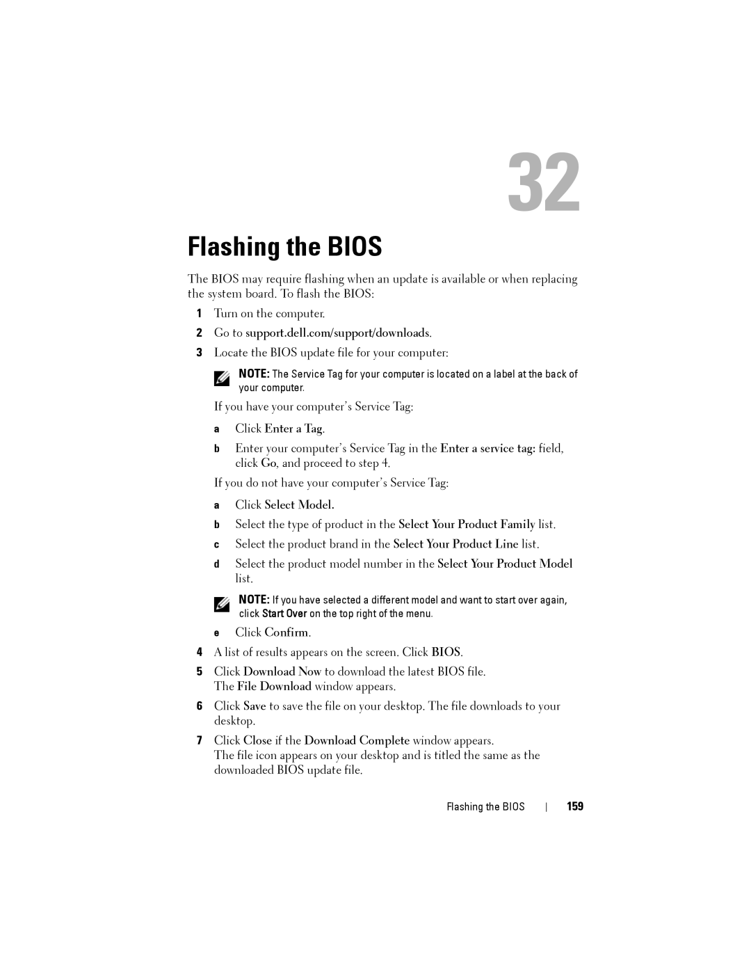 Dell D01M owner manual Flashing the Bios, 159 