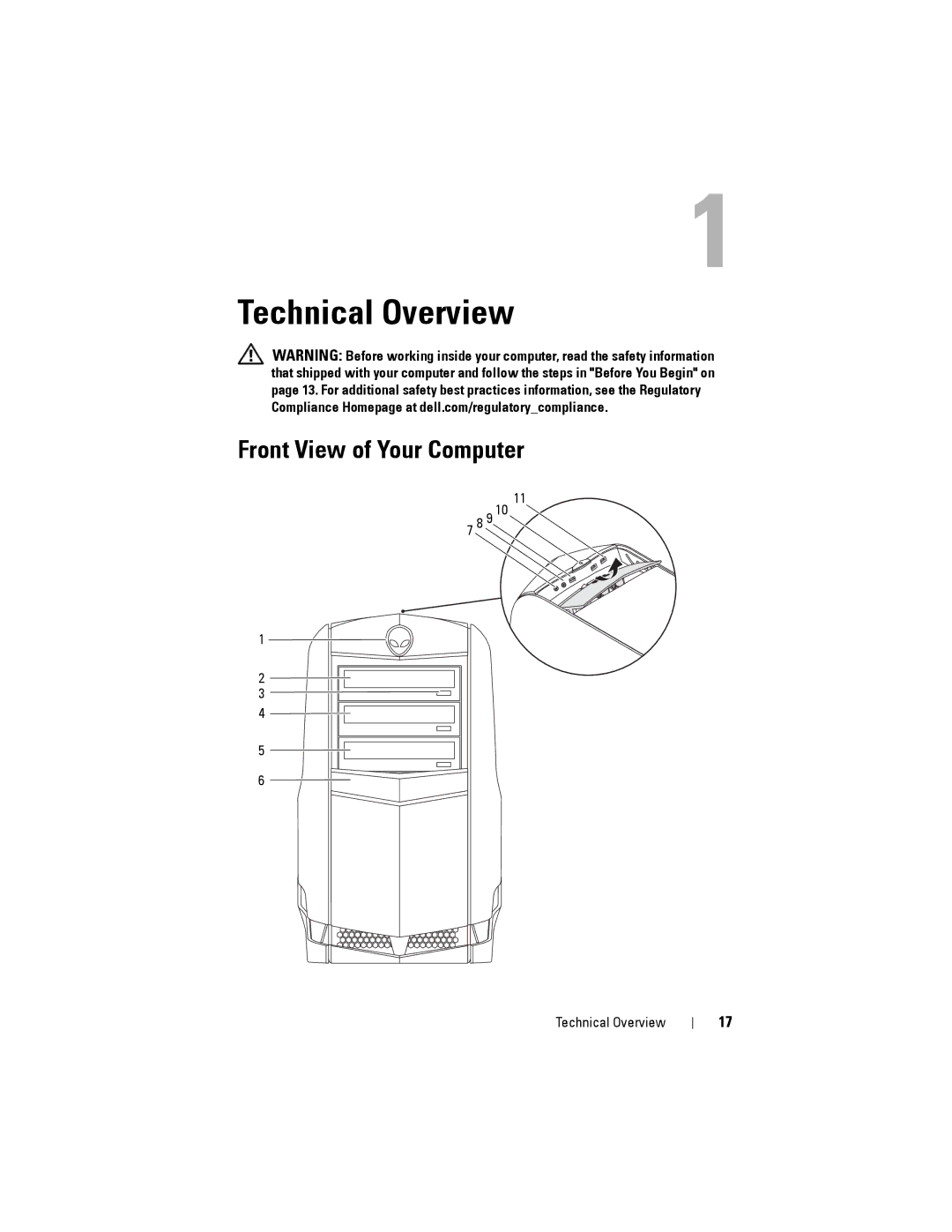 Dell D01M owner manual Technical Overview, Front View of Your Computer 