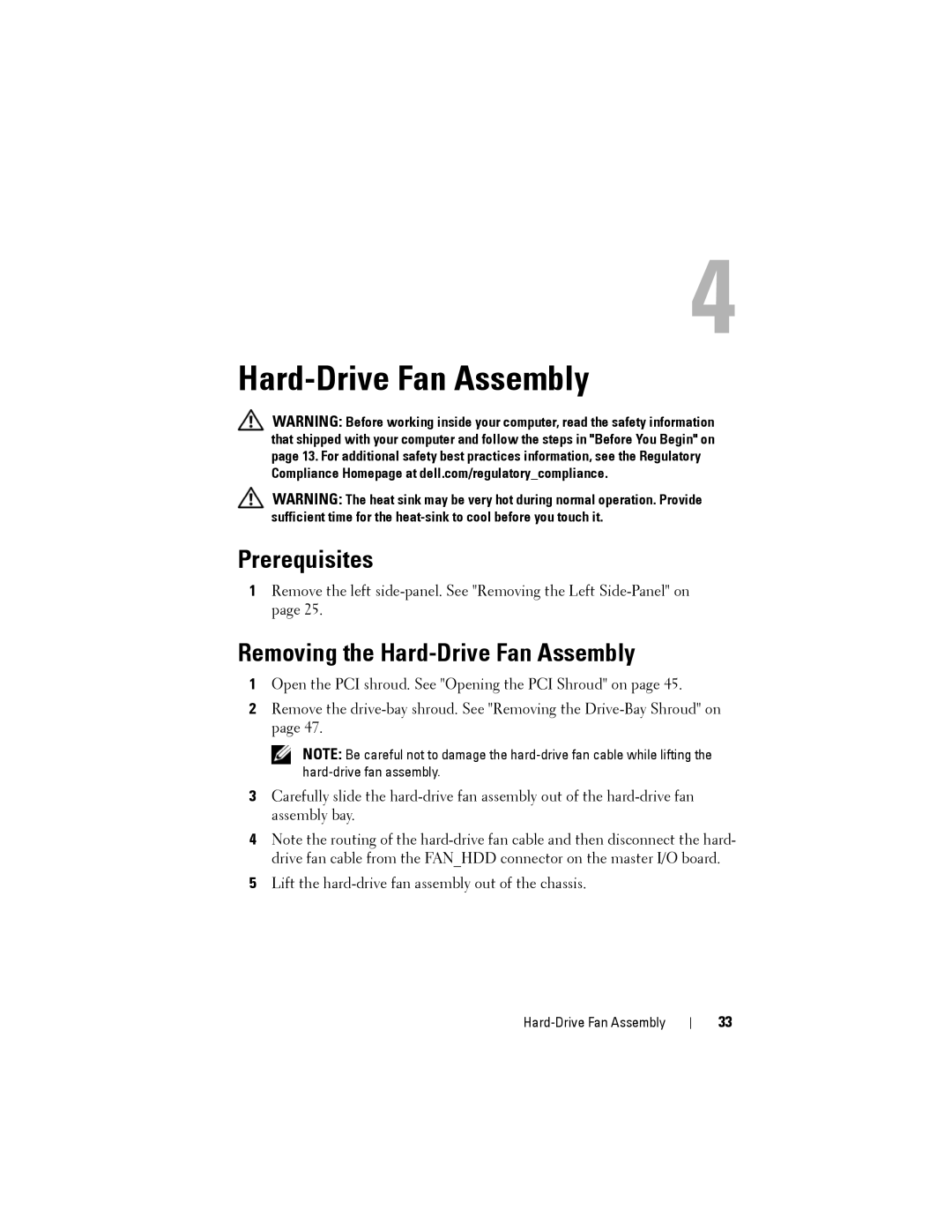 Dell D01M owner manual Removing the Hard-Drive Fan Assembly 